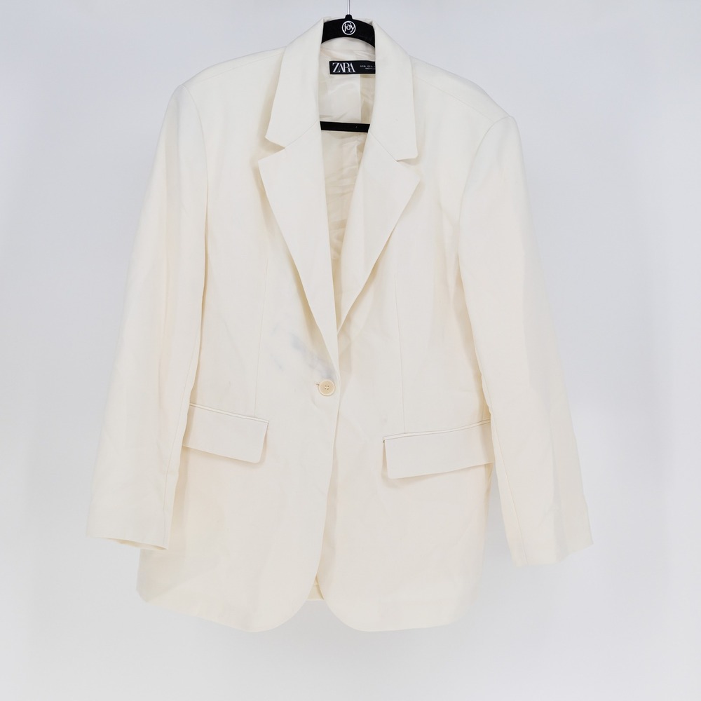 NEW Zara Women's One Button Woven Stretch Oversized Blazer Jacket Ivory XL